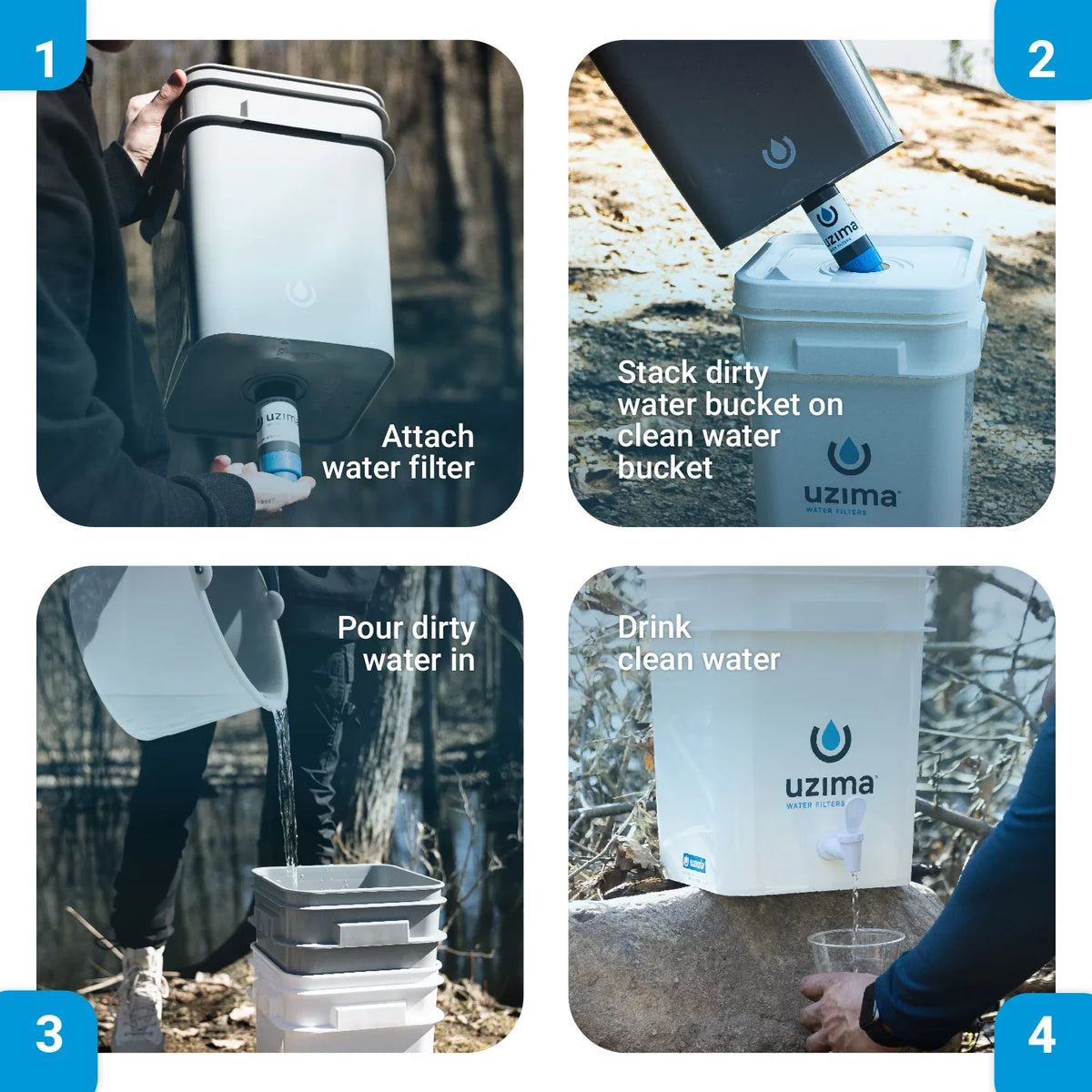 Uzima UZ-2 camping water filter and drinking water filter system,  portable travel water filter alternative to water purification systems, water filter for camping, backpacking, and hiking