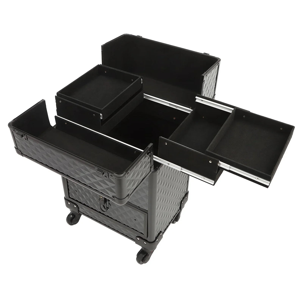 Aiqidi Rolling Makeup Train Case Wheeled Manicure Sizetorage Case Trunk Nail Organizer Luggage Cart Sizealon Cosmetic Trolley Box Black