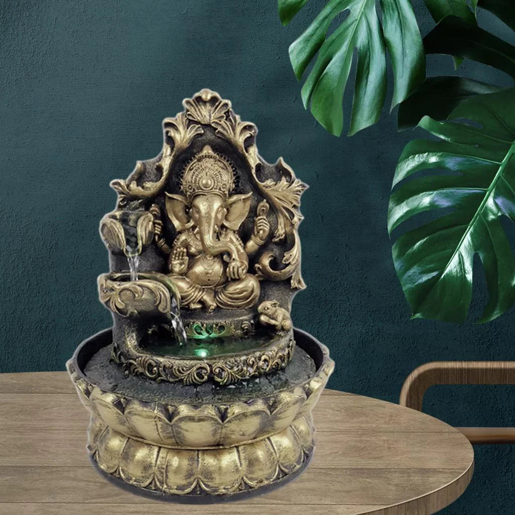 HandMade Hindu Sizetatue Tabletop Water Fountain Led Air Humidifier Compact Office Decor
