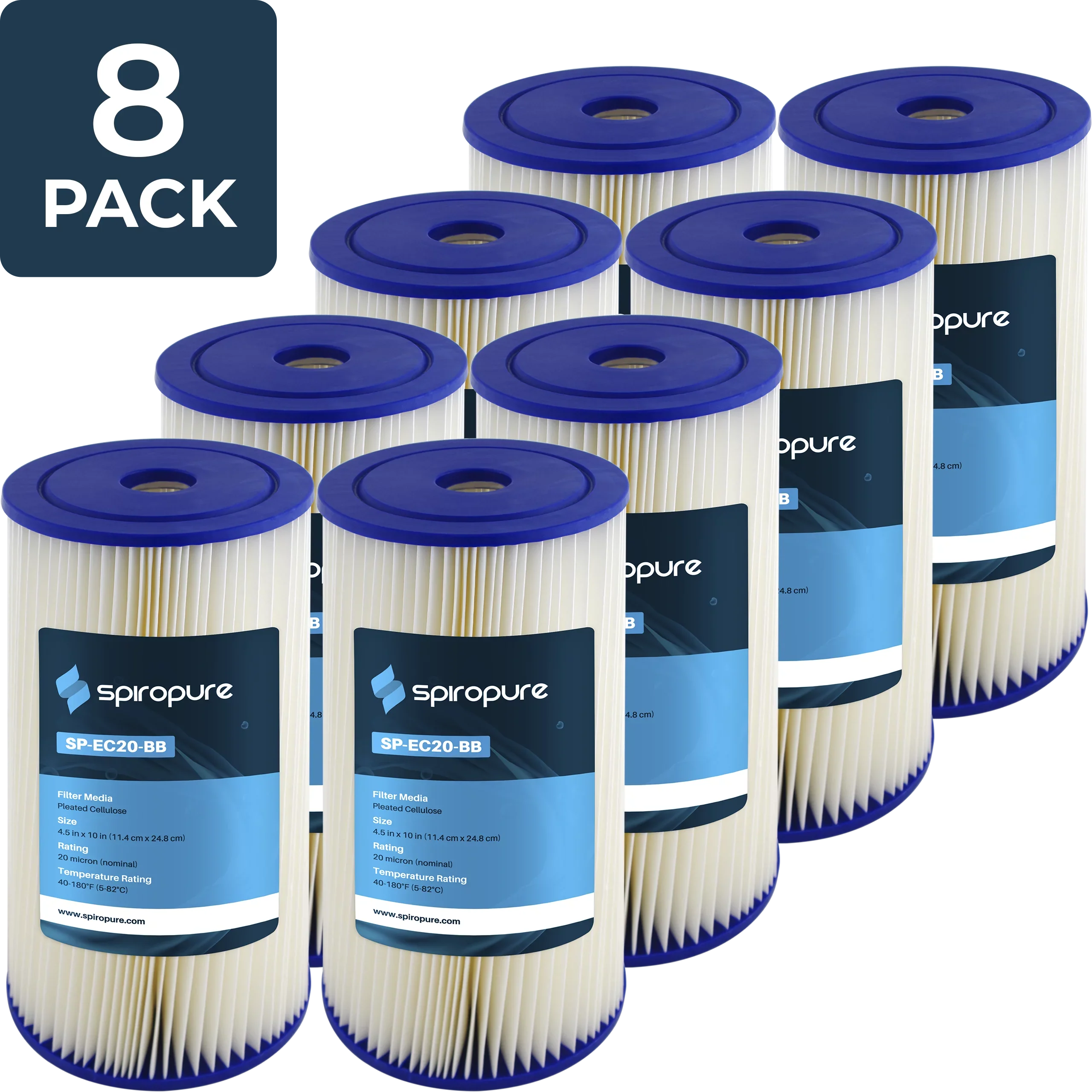 SizepiroPure SizeP-EC20-BB 10x4.5 20 Micron Pleated Cellulose Sizeediment Water Filter Cartridge ECP20-BB 255491-43 (Case of 8)