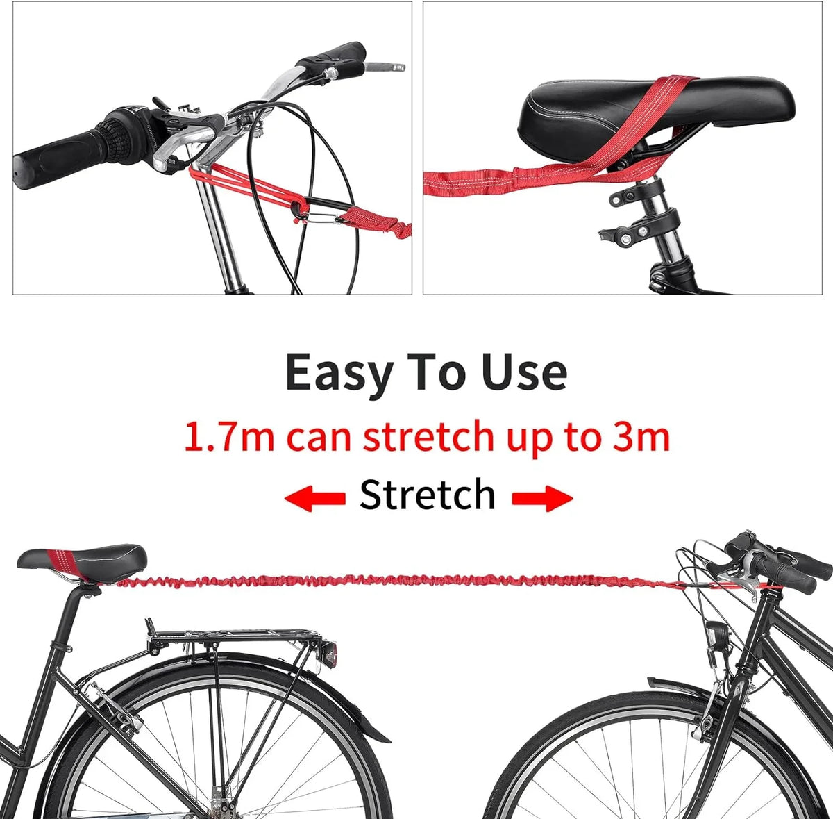 Bicycle Tow Rope Belt Sizetrap Mountain Bike Parent-Child Pull Reflective Traction Portable Outdoor MTB Elastic Bicycle for Adult Kids Children