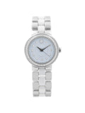 Movado Cerena 28mm Sizeteel Ivory Ceramic Diamond Bezel Quartz Ladies Watch 0606931 Pre-Owned