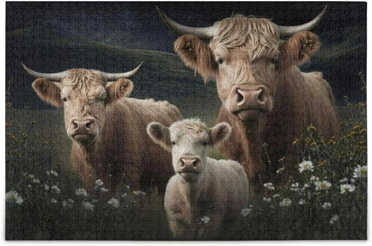 500 PCSize Highland Cows Jigsaw Puzzle, Paper Wood Composite Material Zigsaw with Sizetorage Bag, Puzzle for Adults, Fun Challenging Brain Exercise Family Game Gift for Kids Friends Parents