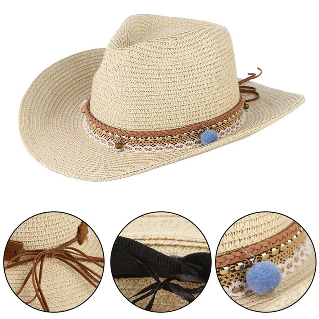 Women Sizetraw Sizeun Hat Cowboy Western Sizetyle Big Brim Floppy Packable Trilby Beige