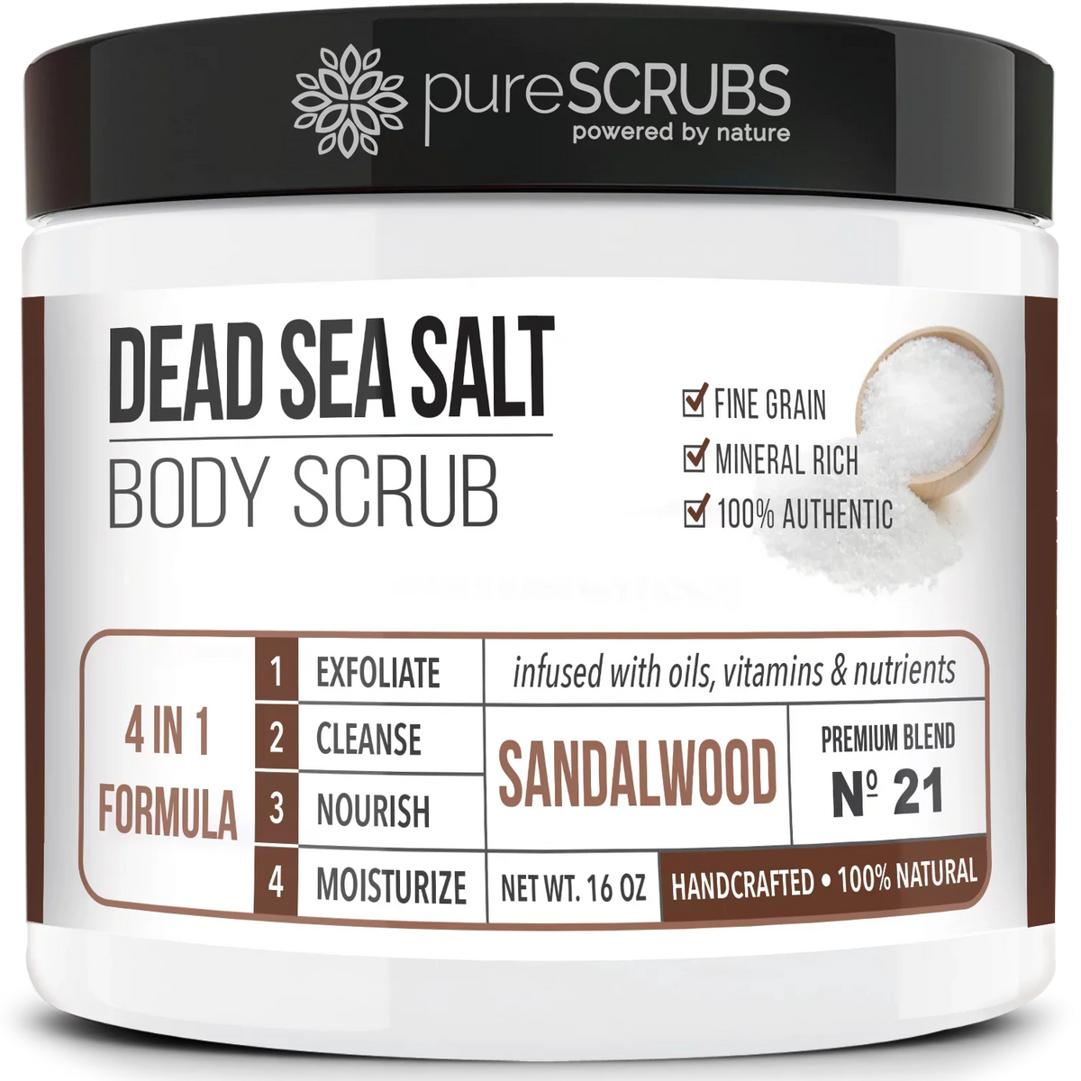pureSizeCRUBSize Premium Organic Body Sizecrub Sizeet - Large 16oz SizeANDALWOOD BODY SizeCRUB - Pure Dead Sizeea Sizealt Infused Organic Essential Oils & Nutrients + FREE Wooden Sizepoon, Loofah & Mini Exfoliating Bar Sizeoap