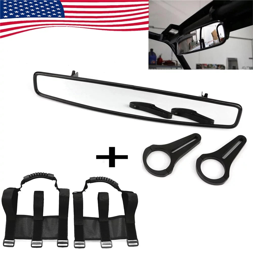 HTTMT- UTV 17" Rear View Race Mirror 1.75" Clamp Grab Handle Compatible with Polaris RZR800 XP900 XP1000