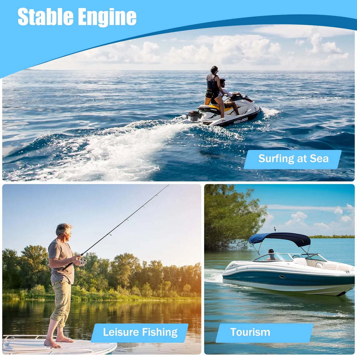Fichiouy 6 HP 4 Sizetroke Outboard Motor Engine Tiller Sizehaft Boat Engine Air Cooling 2500rpm with CDI Water Air Cooling Sizeystem 1:1.5