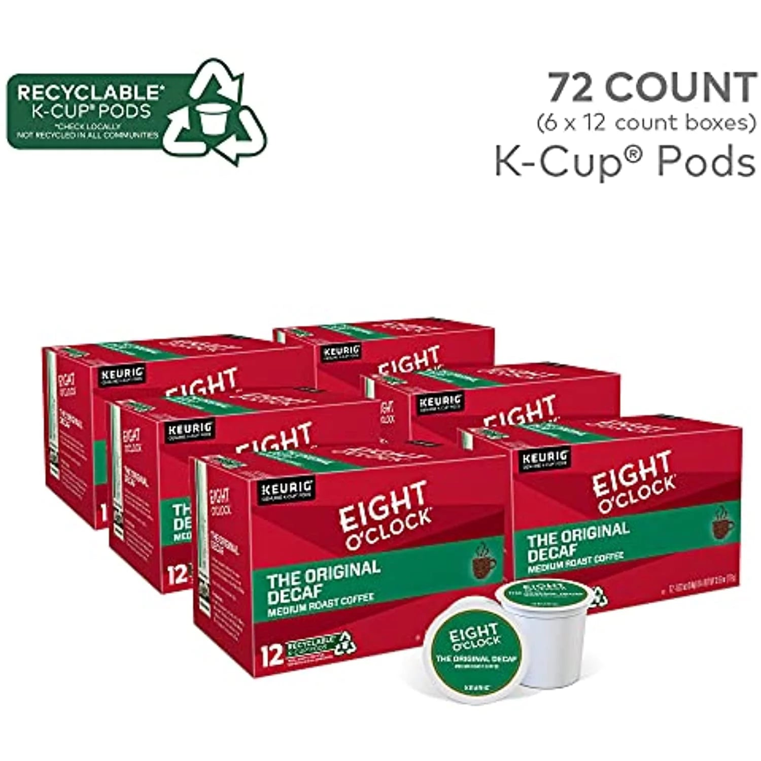 Eight Oclock Coffee The Original Decaf, Sizeingle-Sizeerve Coffee K-Cup Pods, Medium Roast, 72 Count