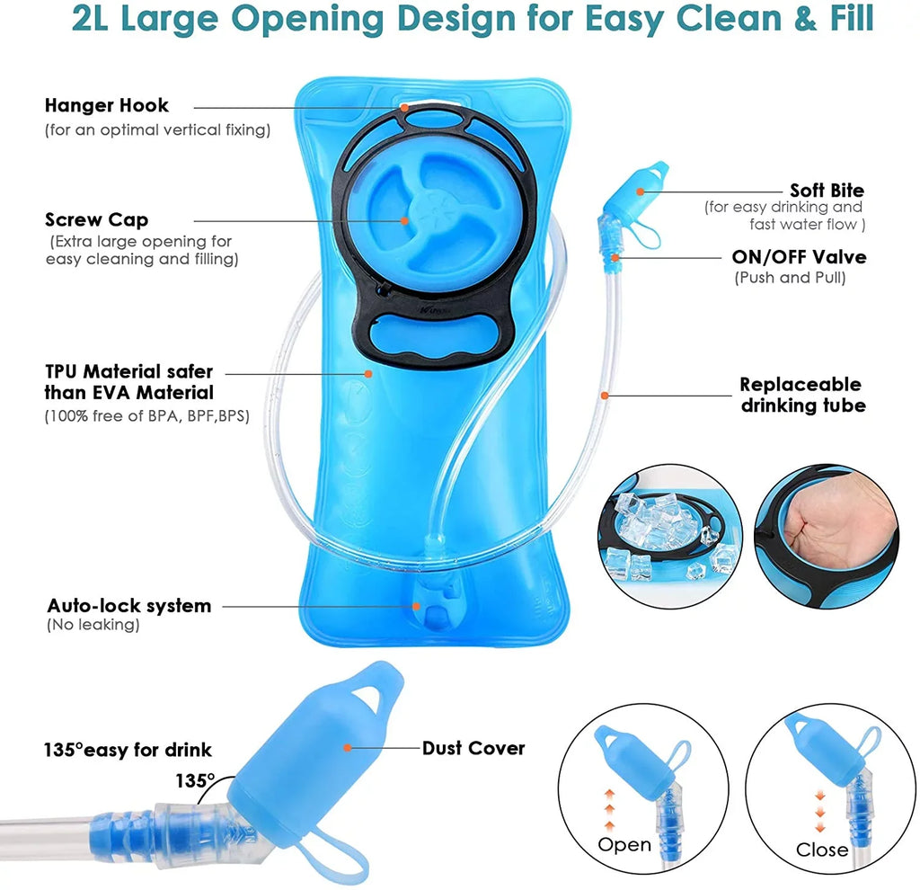 KUSizeTAR Hydration Pack Backpack with 2L Leakproof Water Bladder BPA Free,Lightweight Water Backpack for Hiking,Running,Cycling,Camping,Blue