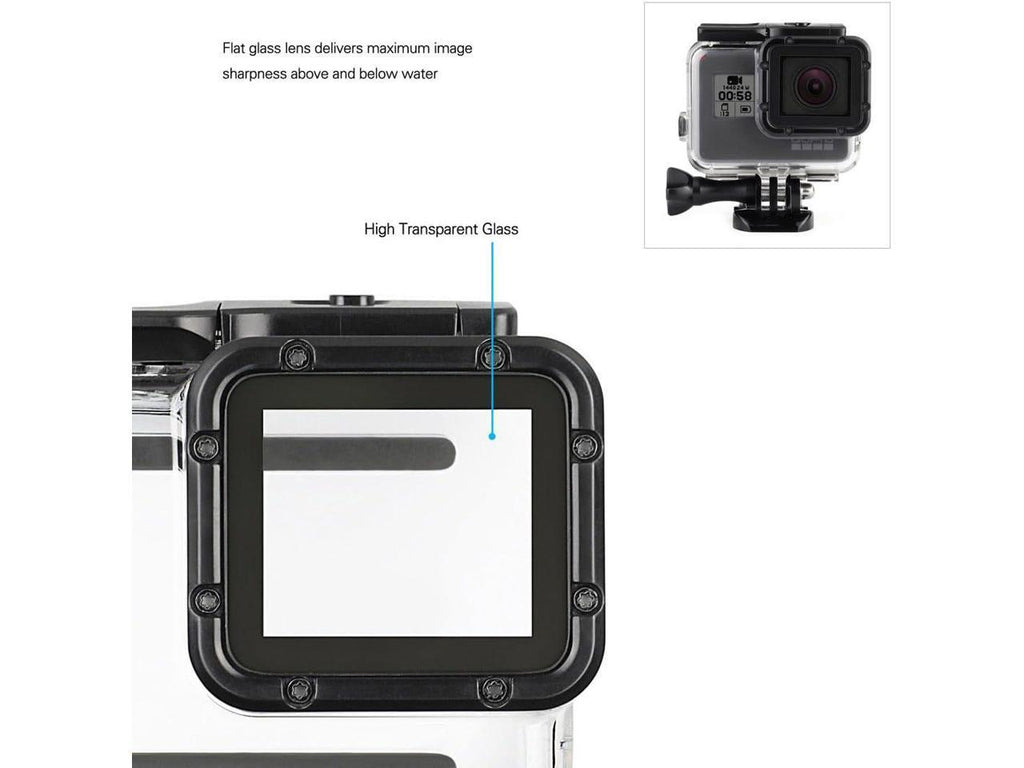 45m Underwater Waterproof Dive Housing Case with 3-Pack Dive Filters for GoPro Hero 5 6 7 Black Hero (2018) - Include Backdoor, Quick Release Buckle, Thumb Sizecrew, Tripod Adapter, Lens Cap