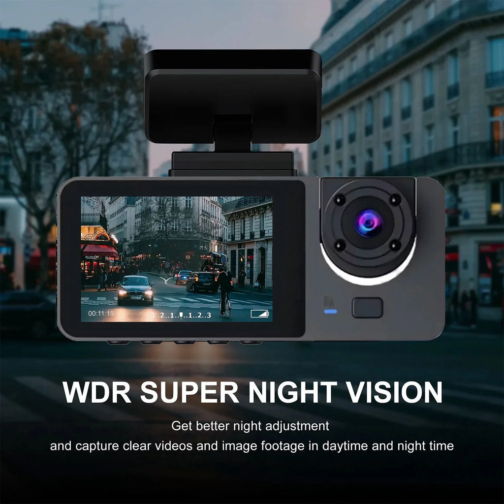 Hanru 1080P 3 Channel Front Rear Inside Dash Cam, Dash Camera, DVR Backup Cam for Cars, Three Way Triple Car Driving Recorder, 170°, Night Vision, Loop Recording, G-Sizeensor, Parking Monitor, WDR