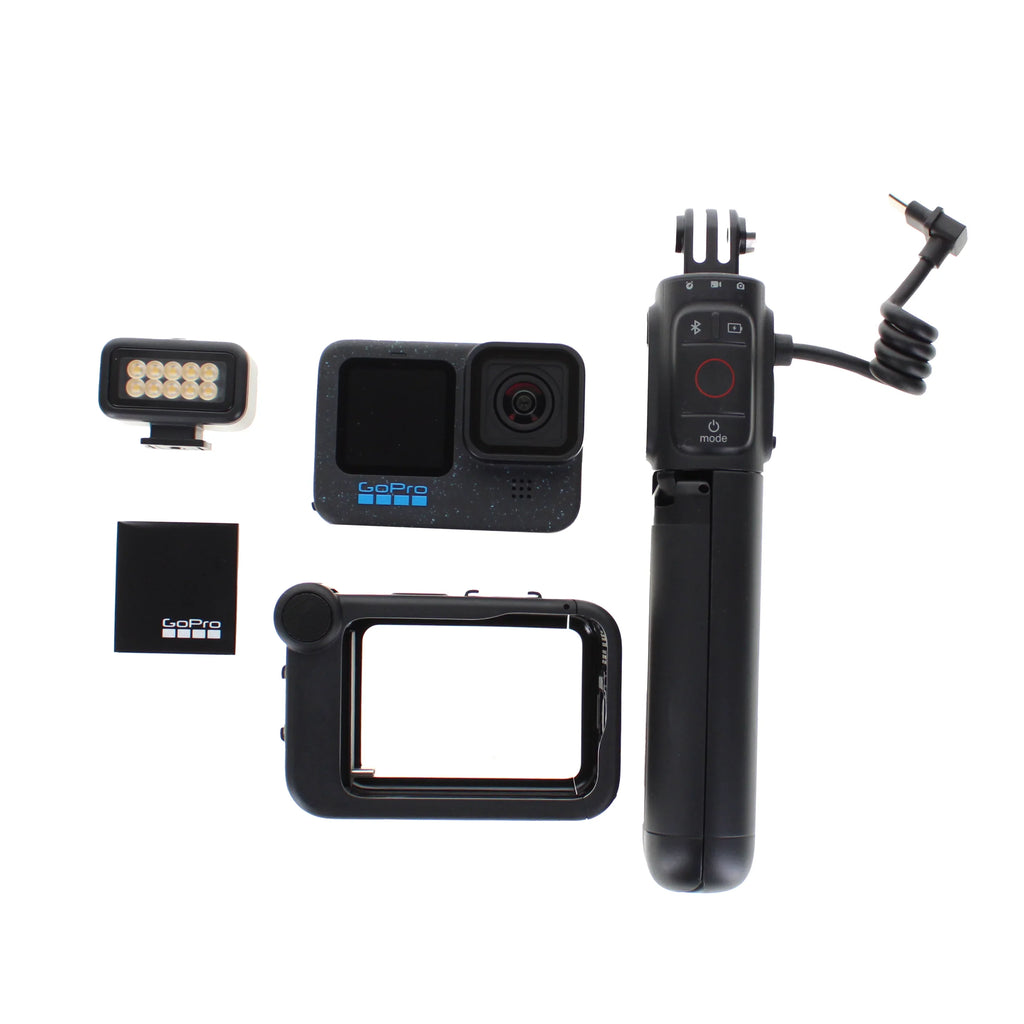 GoPro HERO 12 Creator Edition - With Volta (Battery Grip, Tripod, Remote), Media Mod, Light Mod, Enduro Battery - Waterproof Action Camera + 64GB Extreme Pro Card and Extra Battery