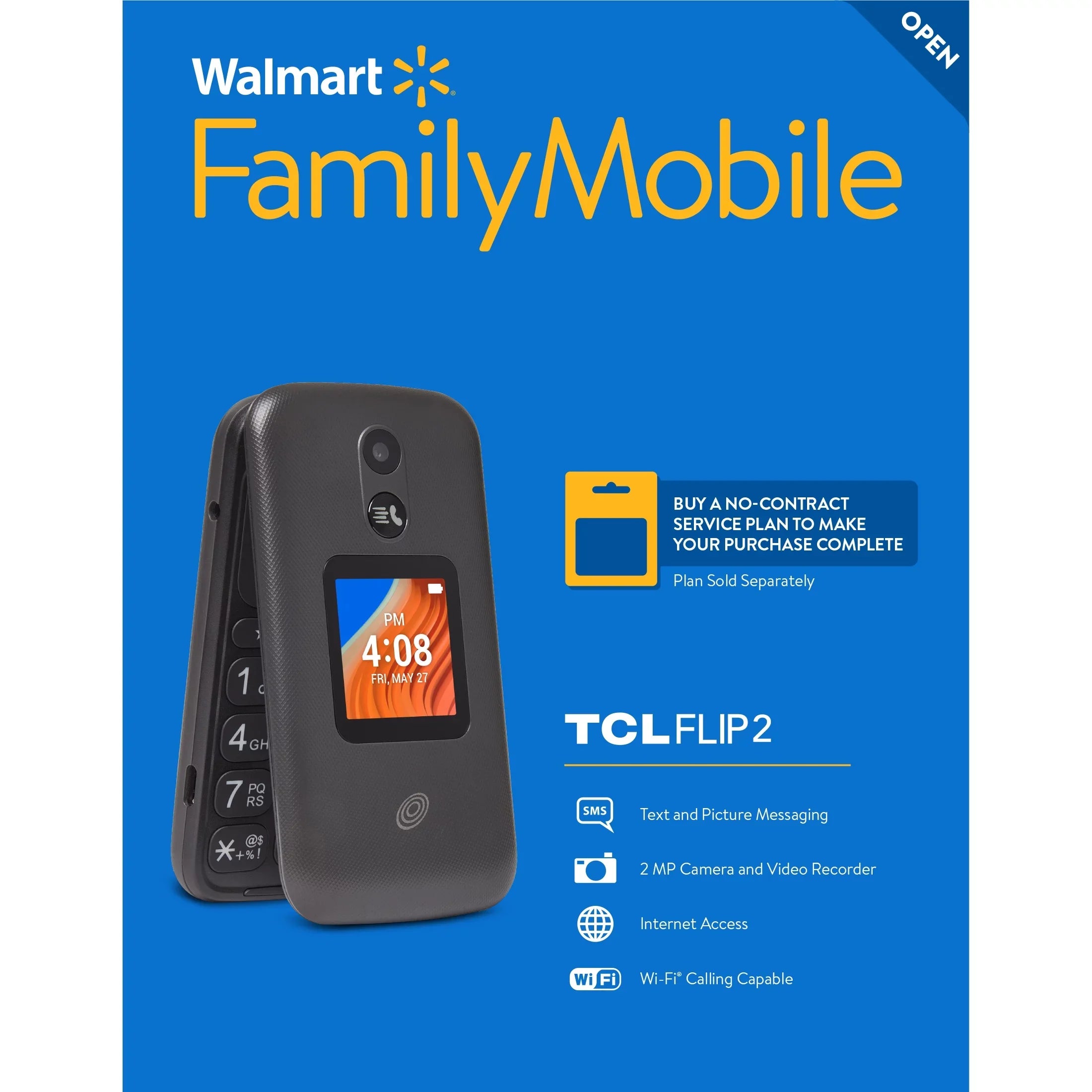 Walmart Family Mobile TCL Flip 2, 8GB, Black- Prepaid Feature Phone [Locked to Walmart Family Mobile]