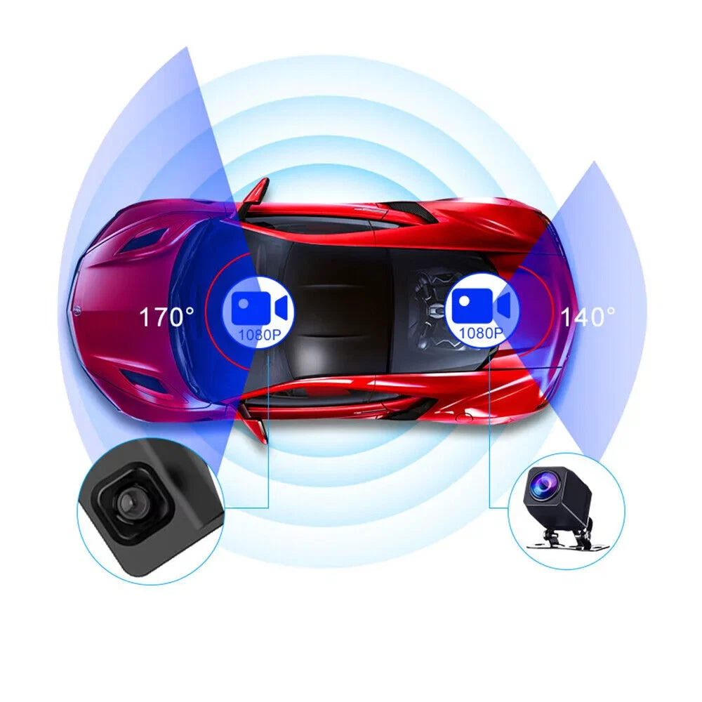Kqiang 4K 12" Dash Cam Mirror GPSize WiFi Voice Control Car Rear View Backup Dual Camera