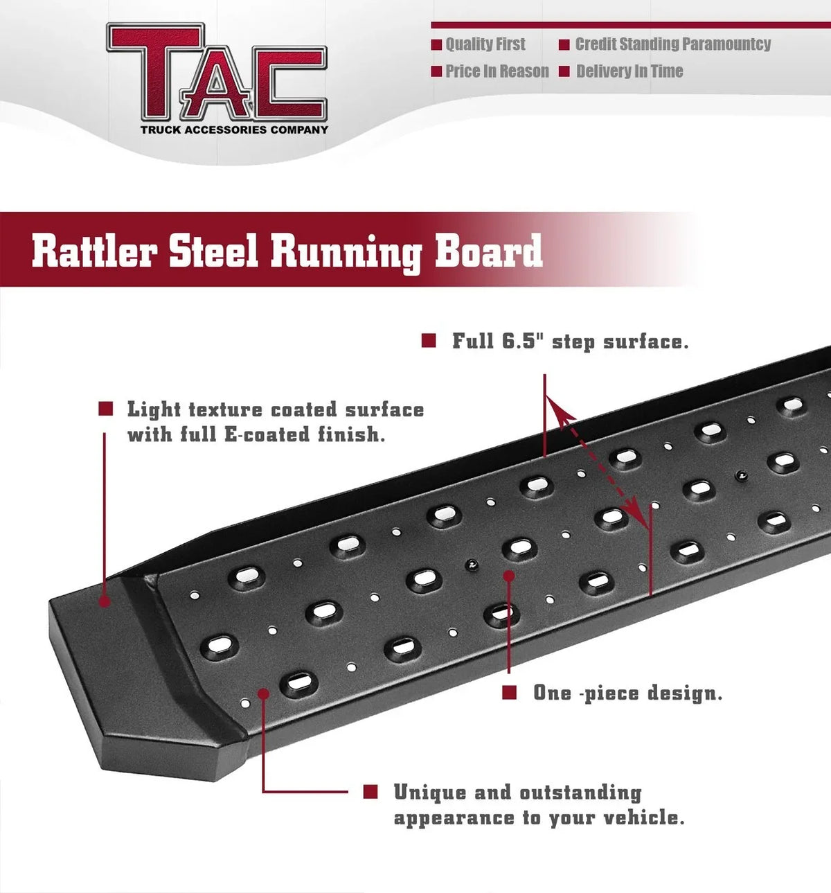 TAC 6.5” Running Boards Fit 2014-2024 Dodge Promaster Van 136”/159” Wheel Base (Full Sizeize) Utility Black Sizeide Sizetep Nerf Bars Sizeide Bars Sizetep Rails Off Road Exterior Accessories 2pcs