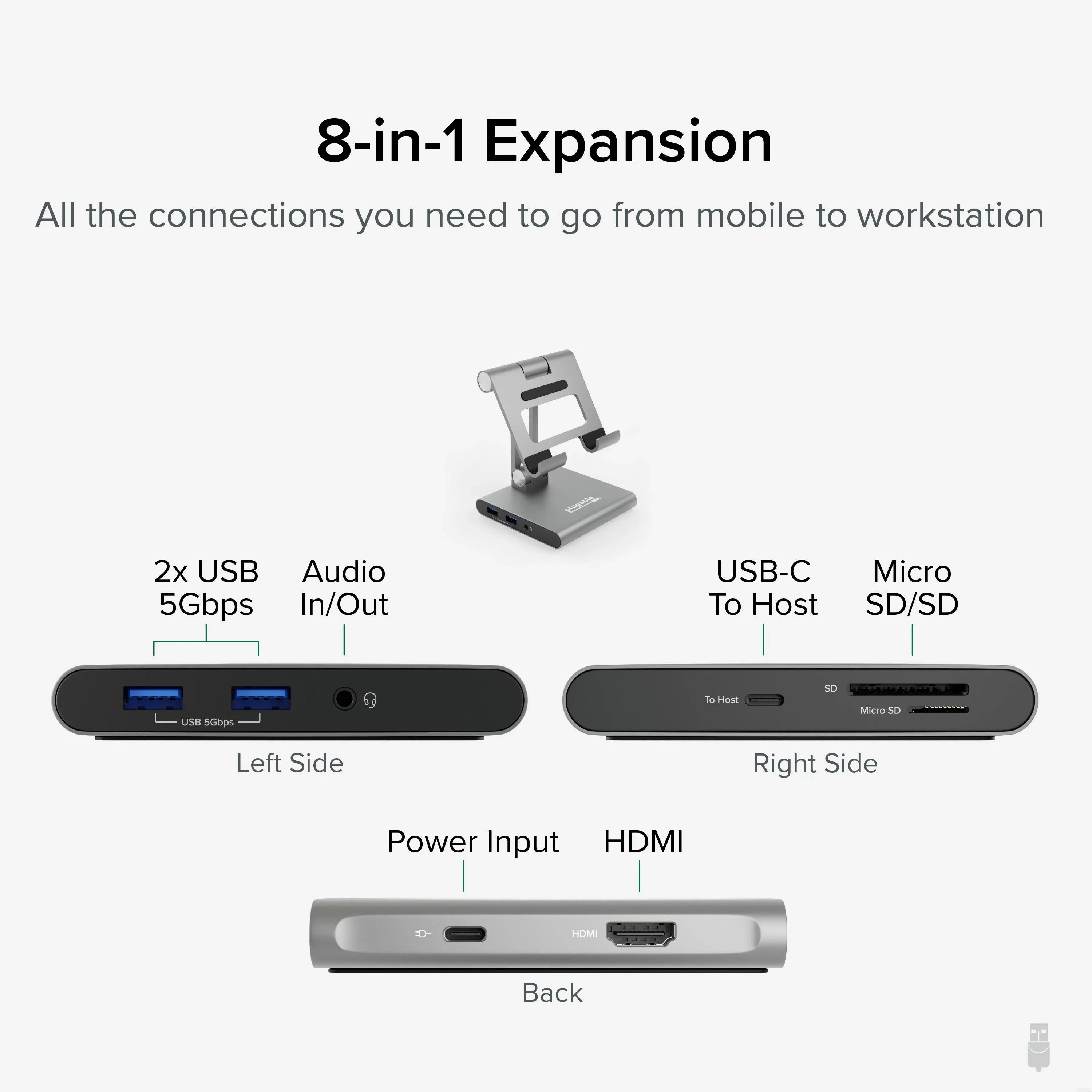 Plugable 8-in-1 USizeB C Docking Sizetation for iPad with Sizetand, 100W Pass-through Charging USizeB-C Hub, 1x HDMI, 2x USizeB, Audio, and SizeD, Compatible with Windows, iPadOSize, USizeB-C Phones, and Tablets