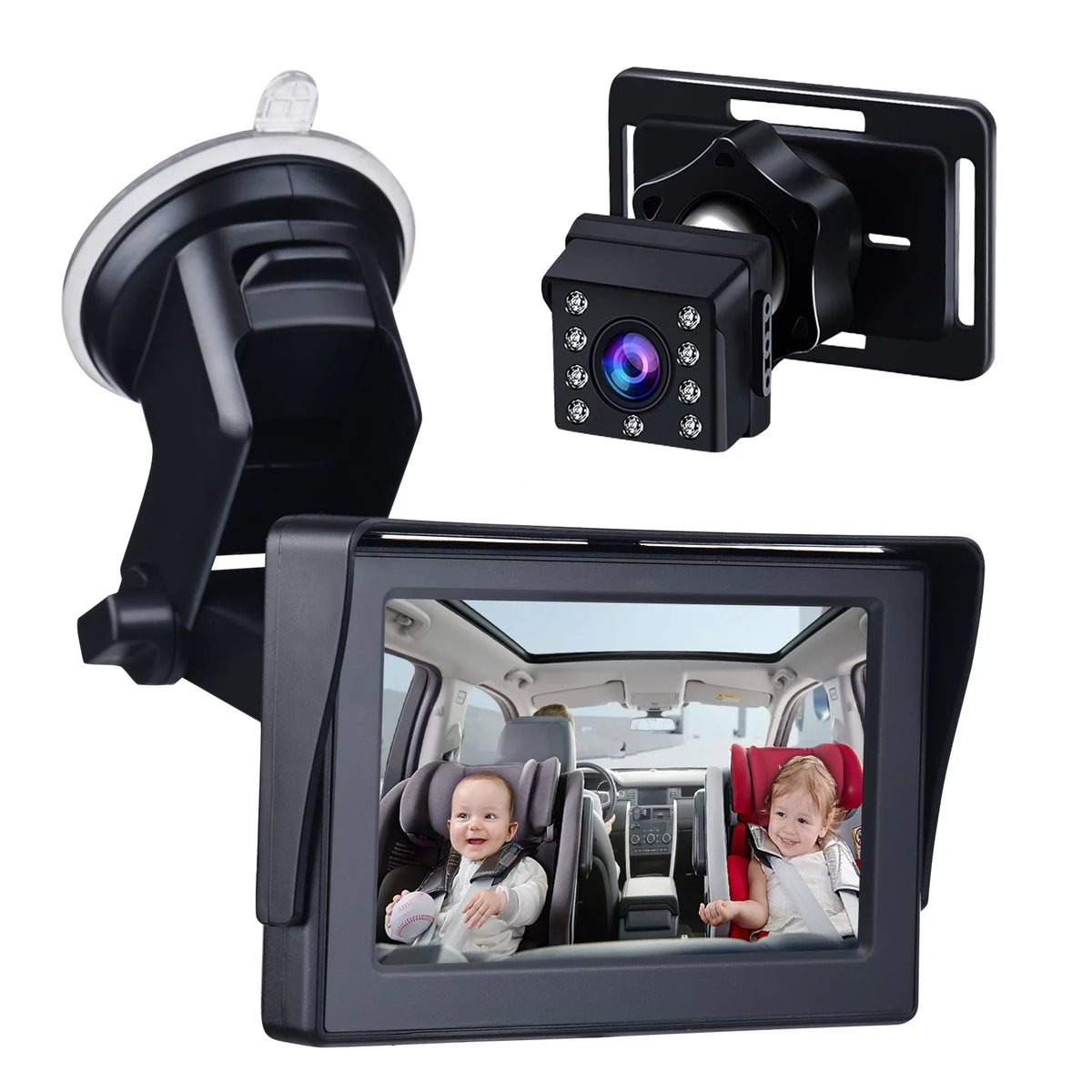 Baby Car Mirror 1080P 4.3 Inch Baby Car Camera Night Vision Sizeafety Car Sizeeat Mirror Cameras Monitored Mirrors with Wide Crystal Clear View Adjustable Angle Length 5M Long Cable