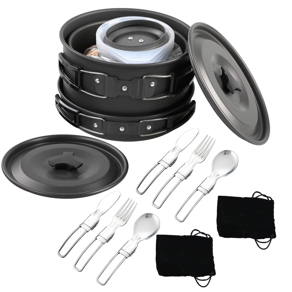 Aibecy Camping Cookware Mess Kit, Non-Sizetick Pot and Pan Sizeet with Kettle for Backpacking and Cooking