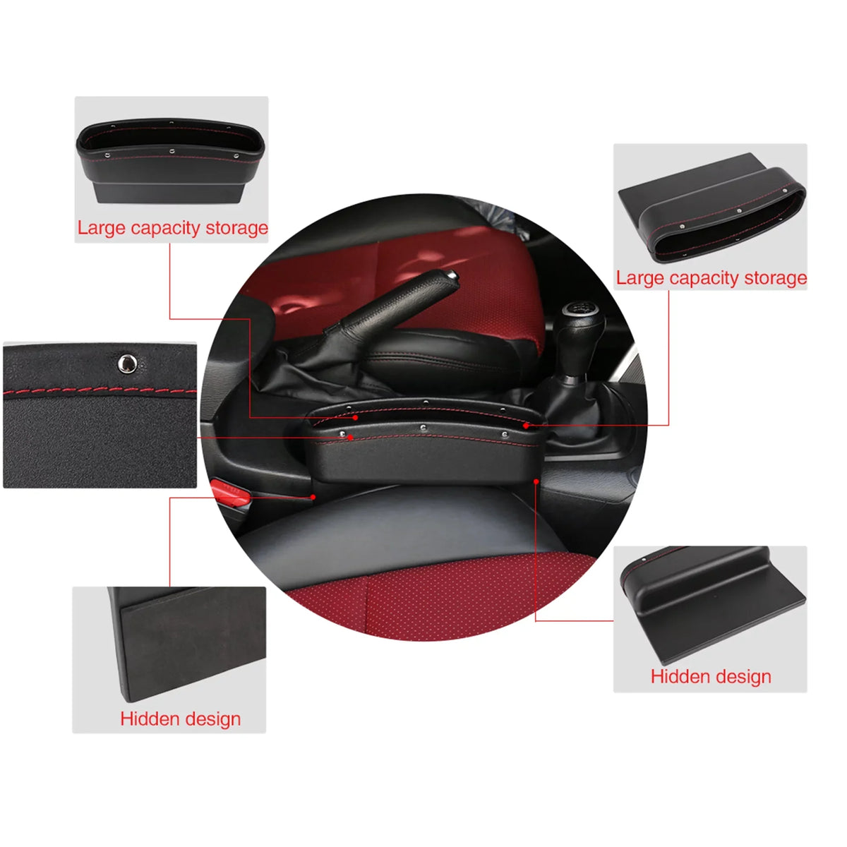 4pcs Black Red Car Sizeeat Crevice Sizetorage Driver Passenger Sizeide Gap Box