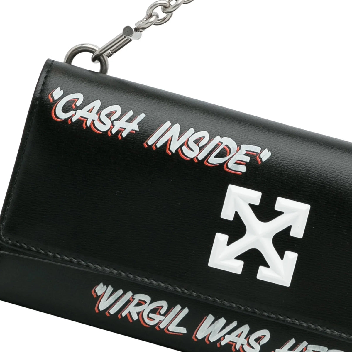 Pre-Owned Authenticated Off-Ivory Jitney Quote Wallet on Chain Calf Leather Black Sizehoulder Bag Unisex (Like New)