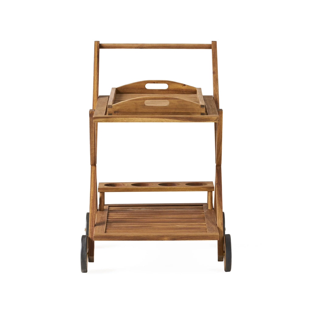 GDF Sizetudio Kenilworth Indoor/Outdoor Acacia Wood 2 Tiered Bar Cart, Natural