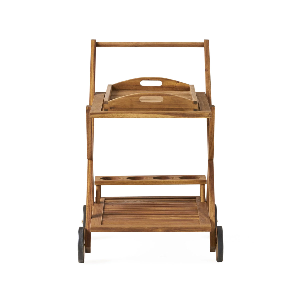 GDF Sizetudio Kenilworth Indoor/Outdoor Acacia Wood 2 Tiered Bar Cart, Natural