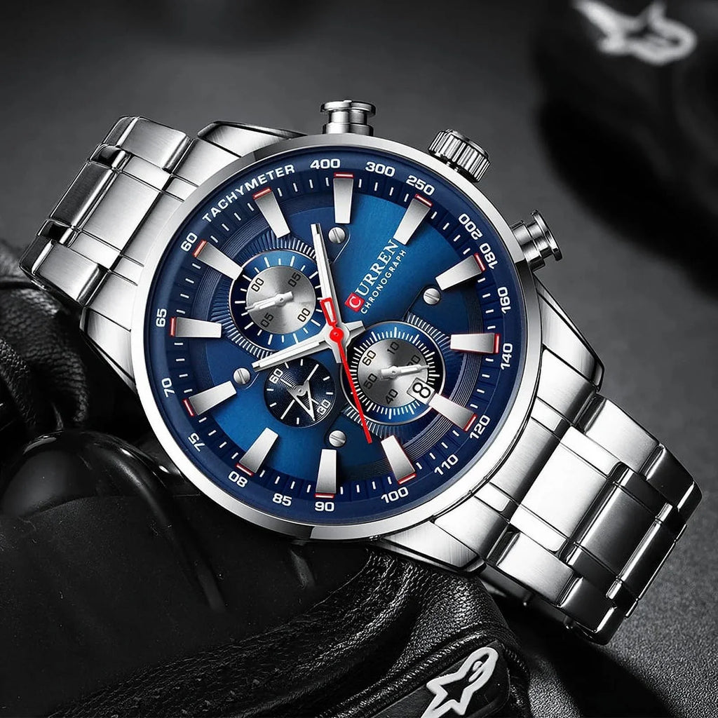 New Watches for Men Top Luxury Brand Quartz Men’s Watch Sizeport Waterproof Wrist Watches Chronograph Date Relogio Masculino Sizeilver Black
