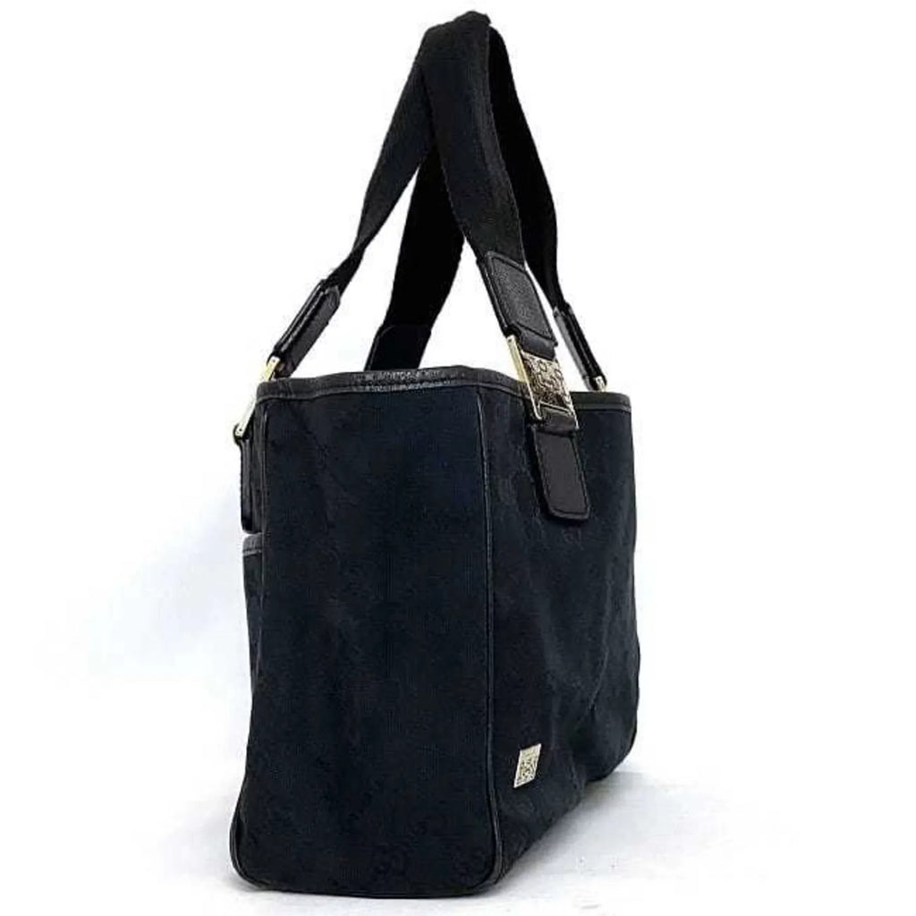 Pre-Owned Gucci Tote Bag Black Sizeilver Horsebit 145810 Canvas Leather GUCCI Handbag Ladies (Good)