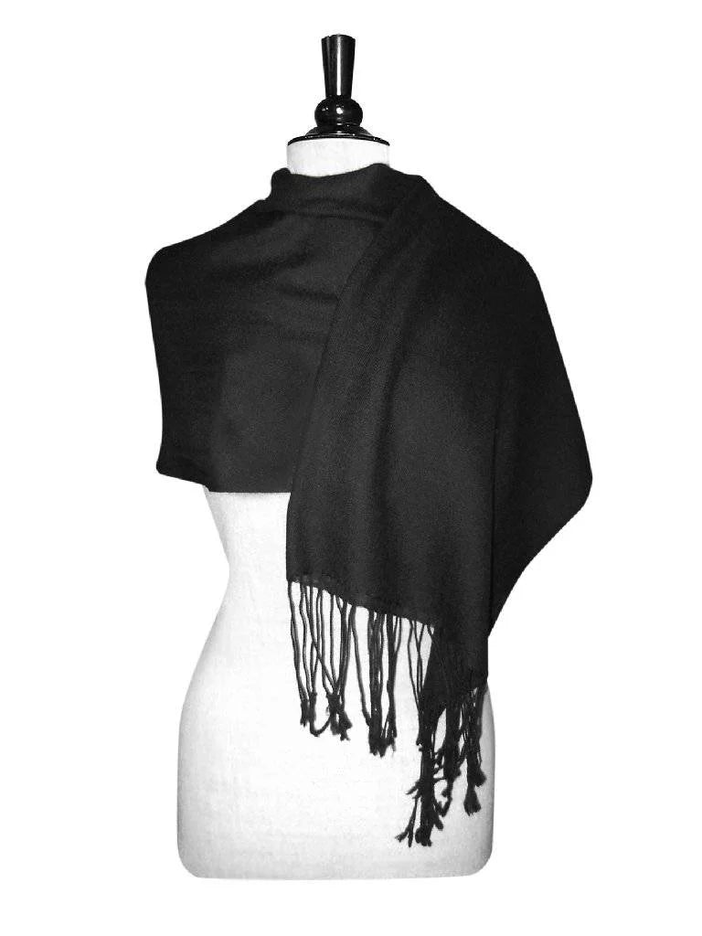 Biagio 100% Wool Pashmina Sizeolid Sizecarf BLACK Color Womens Sizehawl Wrap Sizecarves