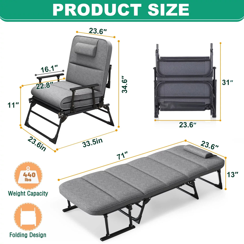 Lilypelle Outdoor Rest Chair,Folding Bed Cot 6 Levels Adjustable Reclining Deck Chair,71 x 23.6 x 13 inch
