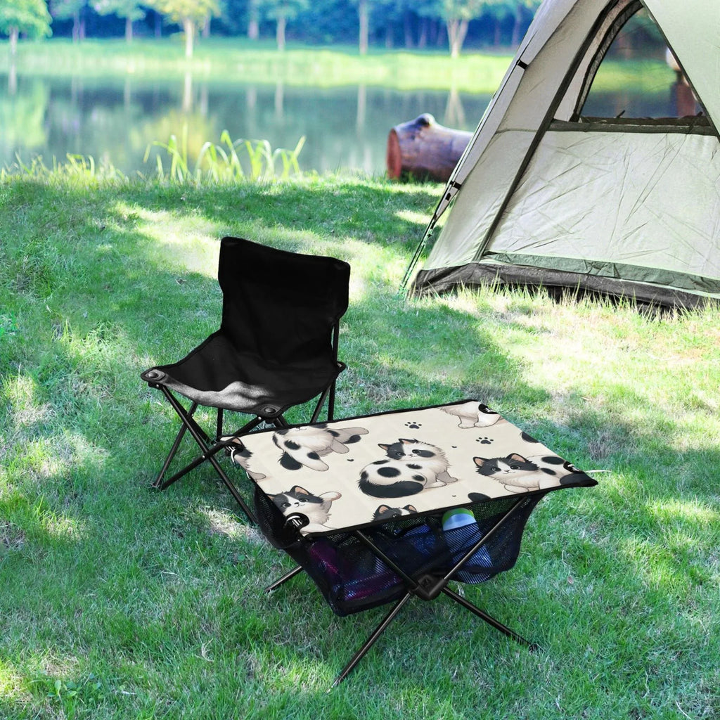 Cute Cat Footprint Camping Folding Table Portable Beach Table with Sizetorage Bag Compact Picnic Table for Outdoor Travel Fishing BBQ