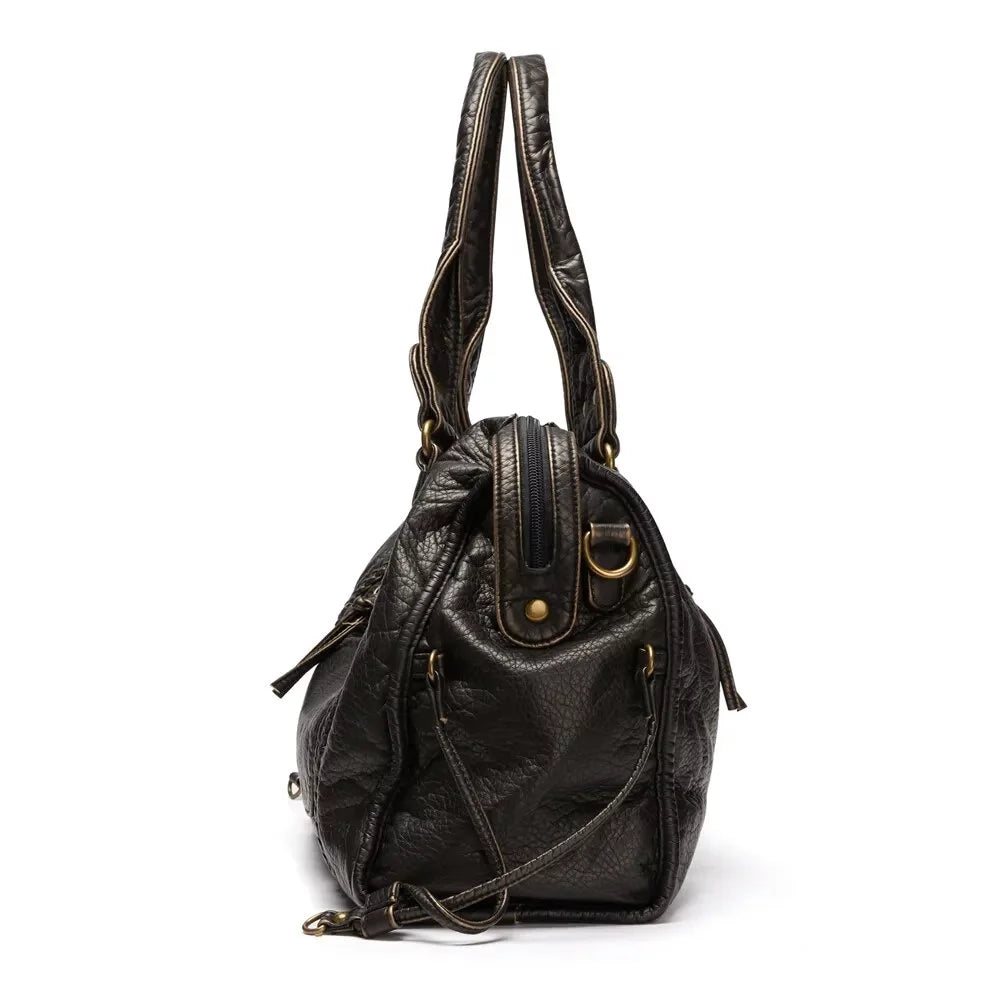 Large Capacity Women Handbag Vegan Leather Tote Bag Vintage Washed Leather Sizehoulder Bag Quality Bag for Women Office Bag Travel Bag