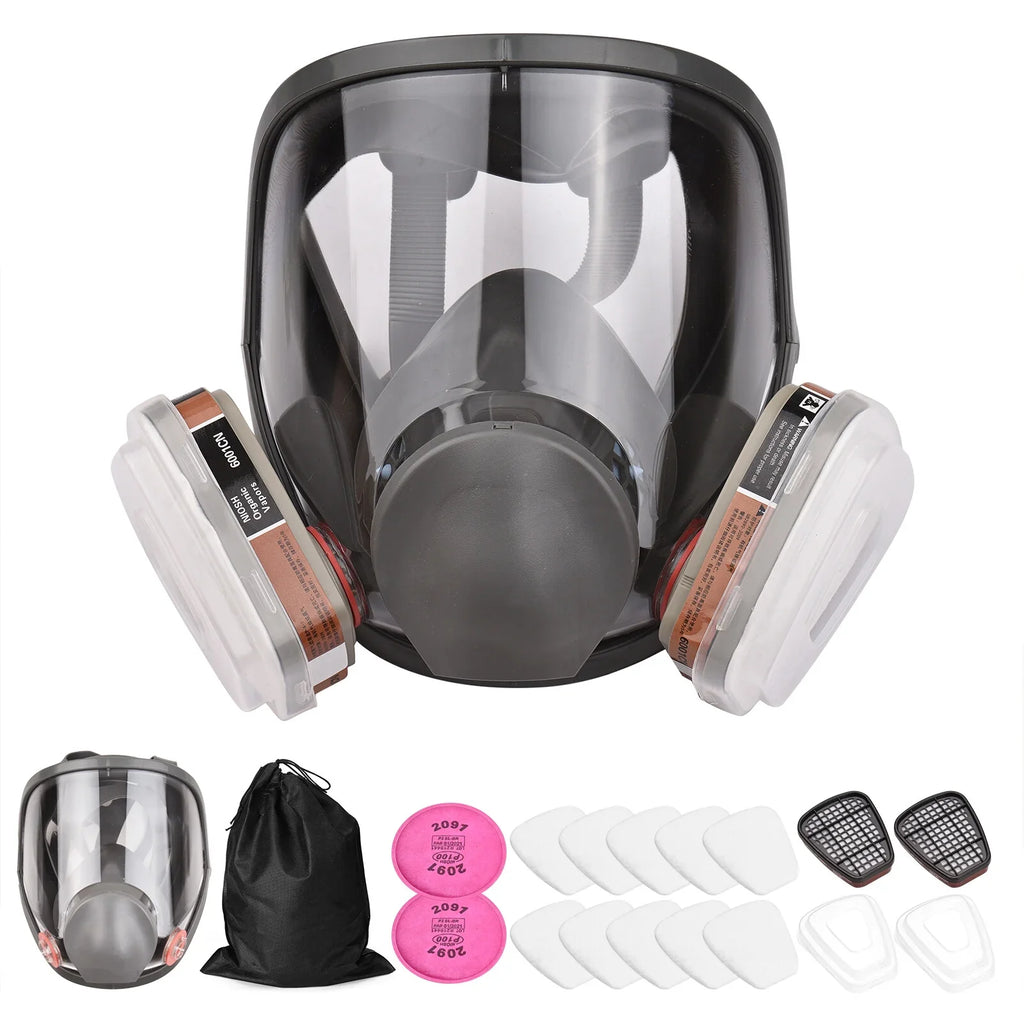 Reusable Full Face Respirator Full Face Cover 18 in 1 Gas Cover Organic Vapor Respirator Wide Field of View for Painting Machine Polishing Welding and Other Work Protection