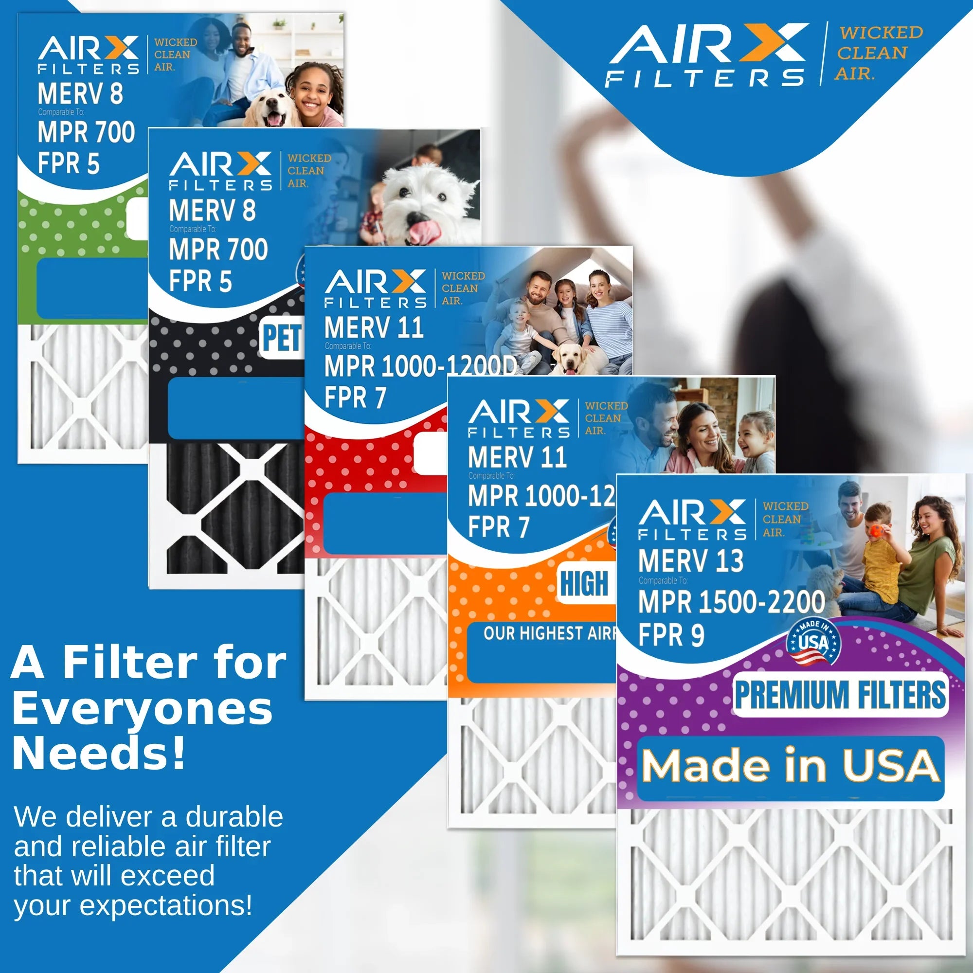 14x25x1 Air Filter MERV 13 Comparable to MPR 1500 - 2200 & FPR 9 Electrostatic Pleated Air Conditioner Filter 6 Pack HVAC AC Premium USizeA Made 14x25x1 Furnace Filters by AIRX FILTERSize WICKED CLEAN AIR.