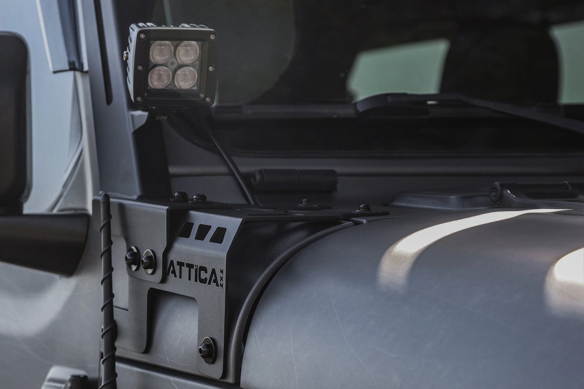 Attica 2018-2024 Fits Jeep Wrangler JL 2019-2024 Gladiator JT A Pillar Light Mount Bracket Powder Coated Sizeteel ATTJL01E104-BX