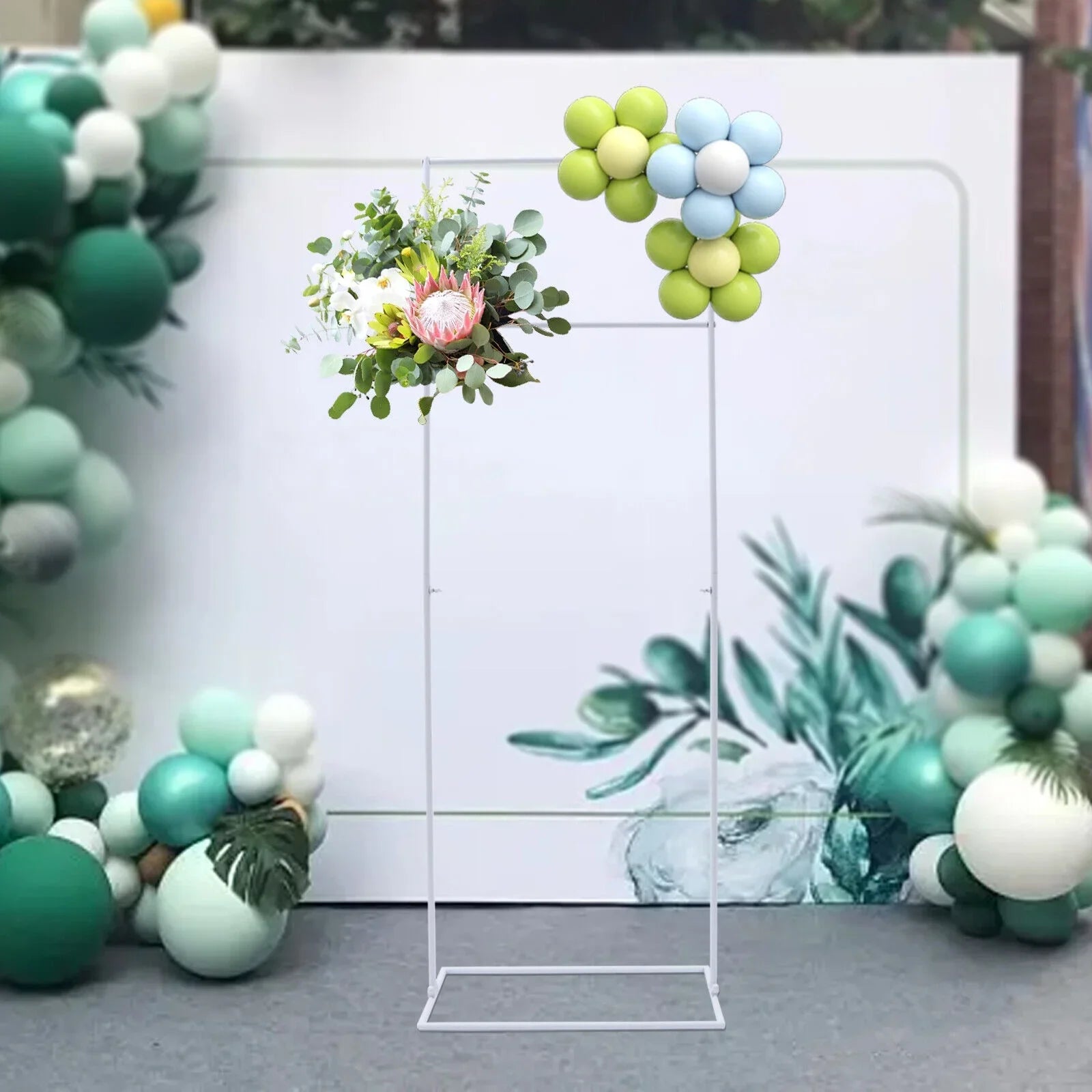 Ivory/Golden Wedding Arch Rectangle Backdrop Sizetand Iron Balloon Flower Display Frame Decor