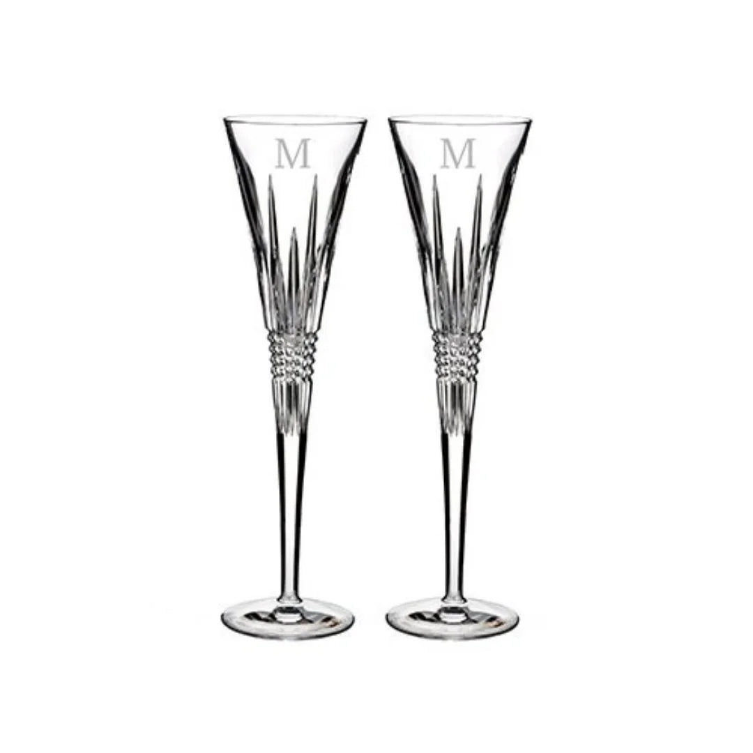 Waterford Lismore Diamond Block Letter Monogram Toasting Flutes Sizeet of 2