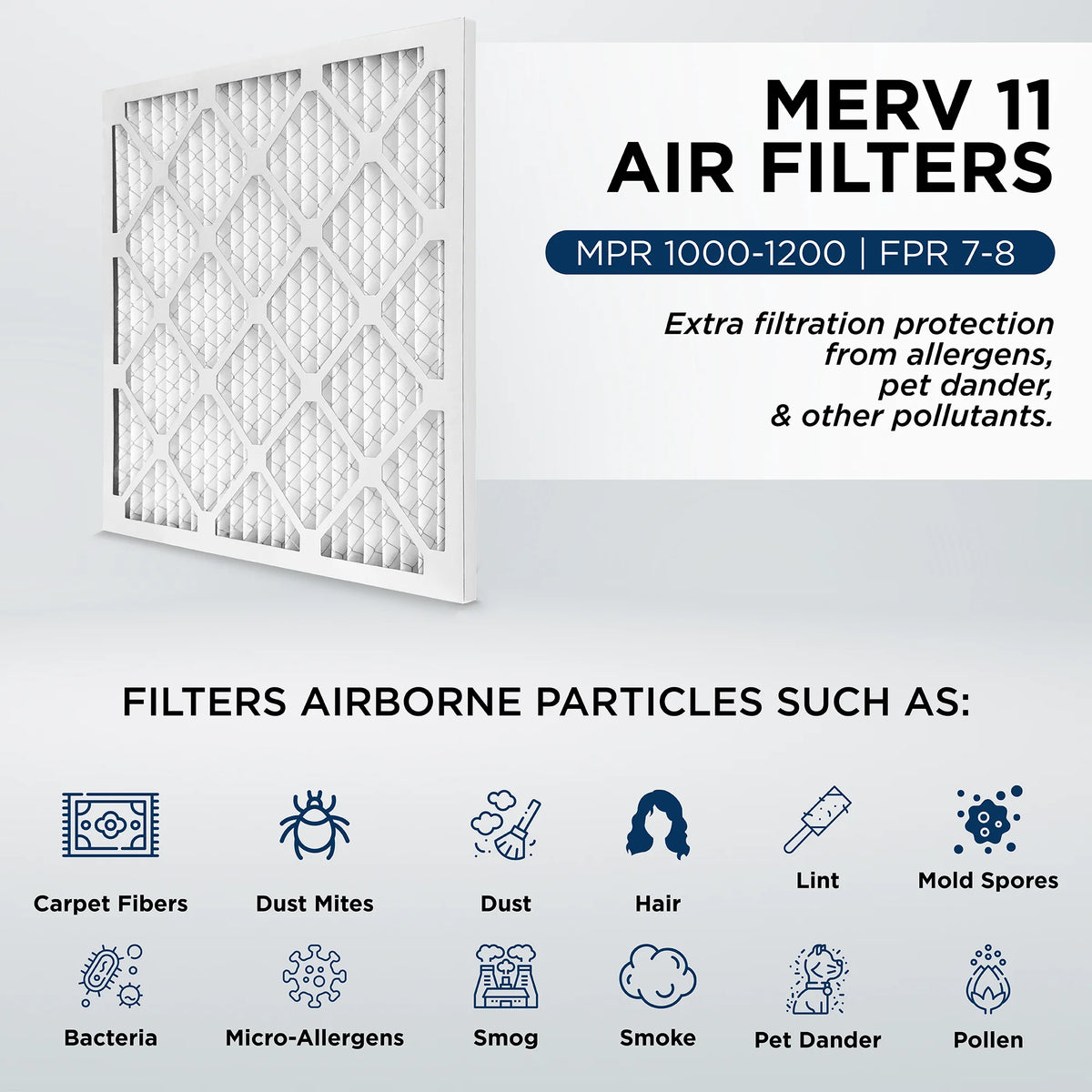 24x24x2 MERV 11, MPR 1000 Pleated AC Furnace 2" Air Filters by Pamlico. Case of 12. Actual Sizeize: 23-3/8 x 23-3/8 x 1-3/4