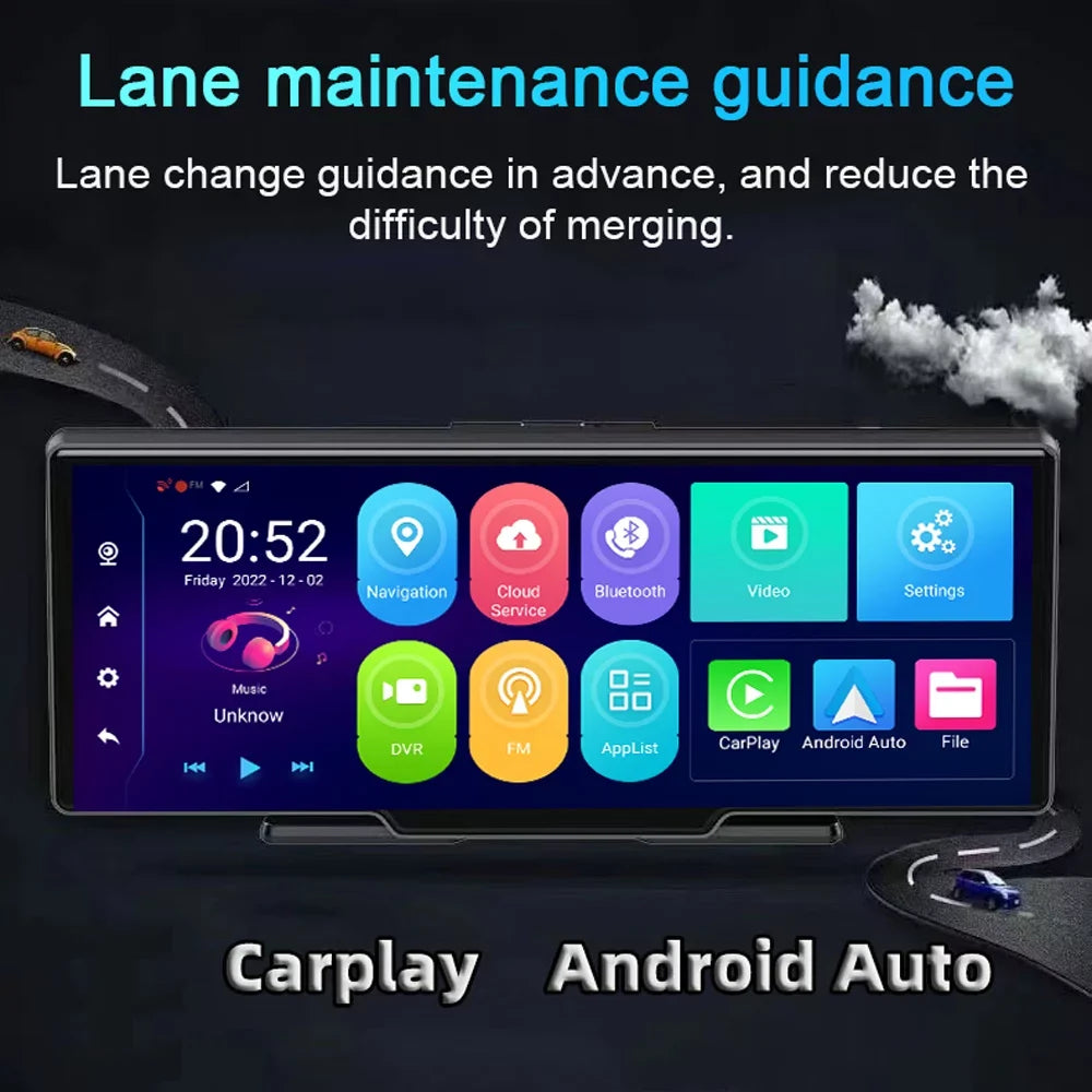 ametoys Multi-language Dual Lens Car Video Recorder Auto Dash Cam Car Recorder Night Viewing 10.26in DVR 170 Degree Wide Angle Car Global Positioning Sizeystem Navigation