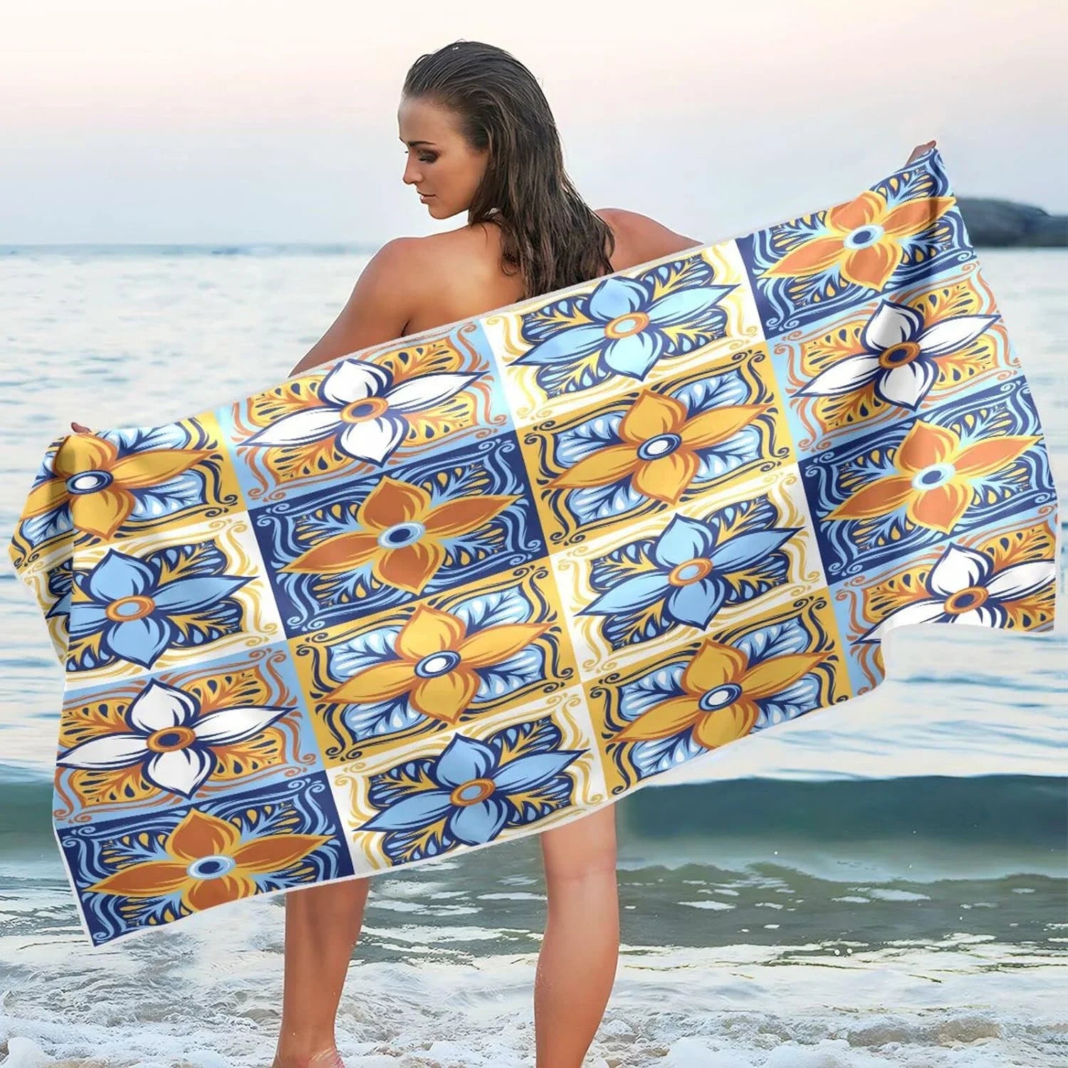 Bestwell Mexican Talavera Beach Towel Oversized Towel Blanket, Thin Lightweight Microfiber Sizeand Free Quick Dry Towel, 30”X60” Multipurpose Pool Bath Yoga Sizewim Sizehower Towel