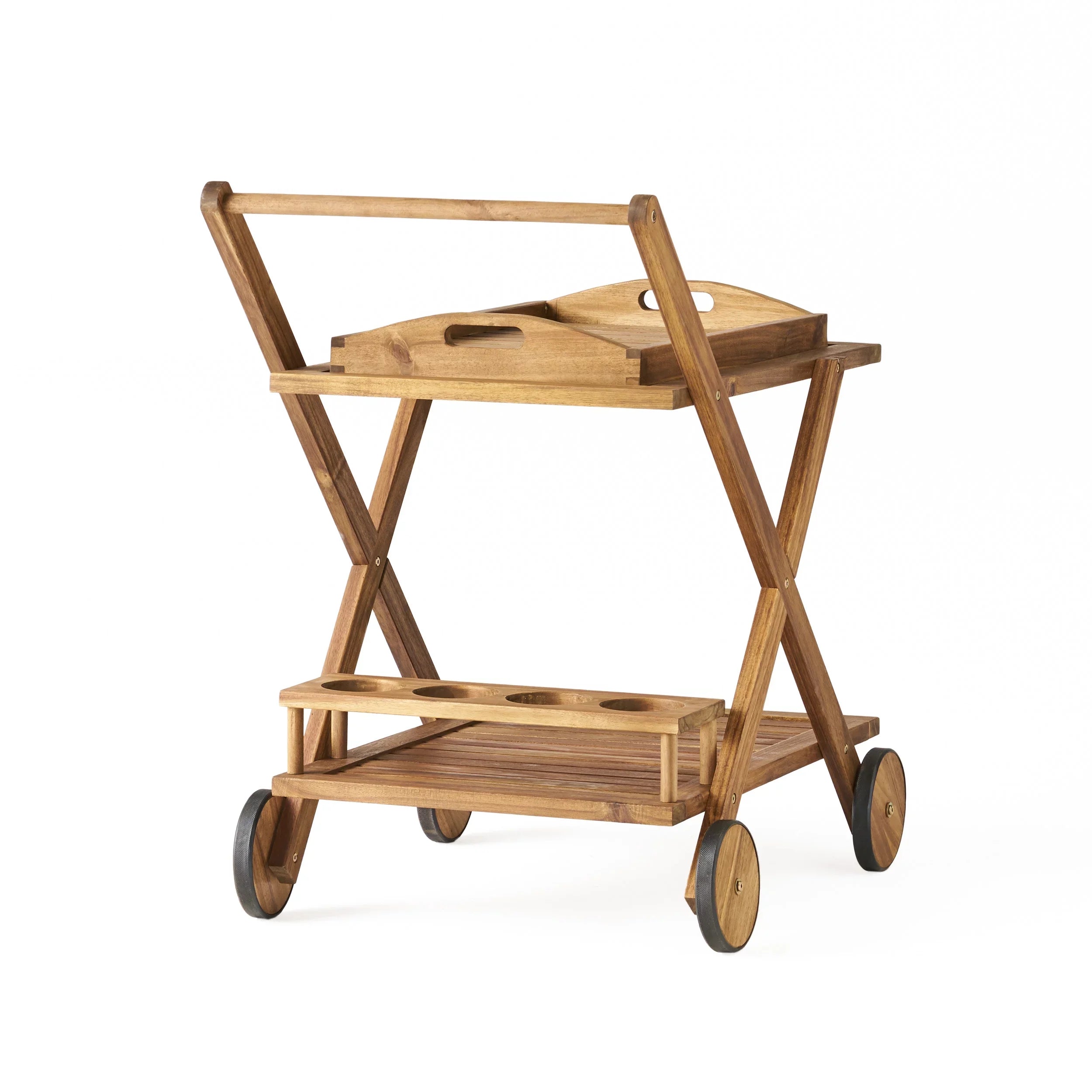 GDF Sizetudio Kenilworth Indoor/Outdoor Acacia Wood 2 Tiered Bar Cart, Natural