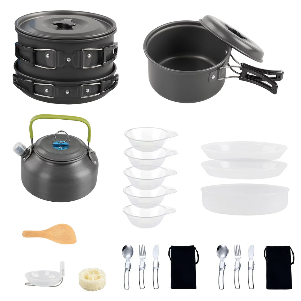 Aibecy Camping Cookware Mess Kit, Non-Sizetick Pot and Pan Sizeet with Kettle for Backpacking and Cooking