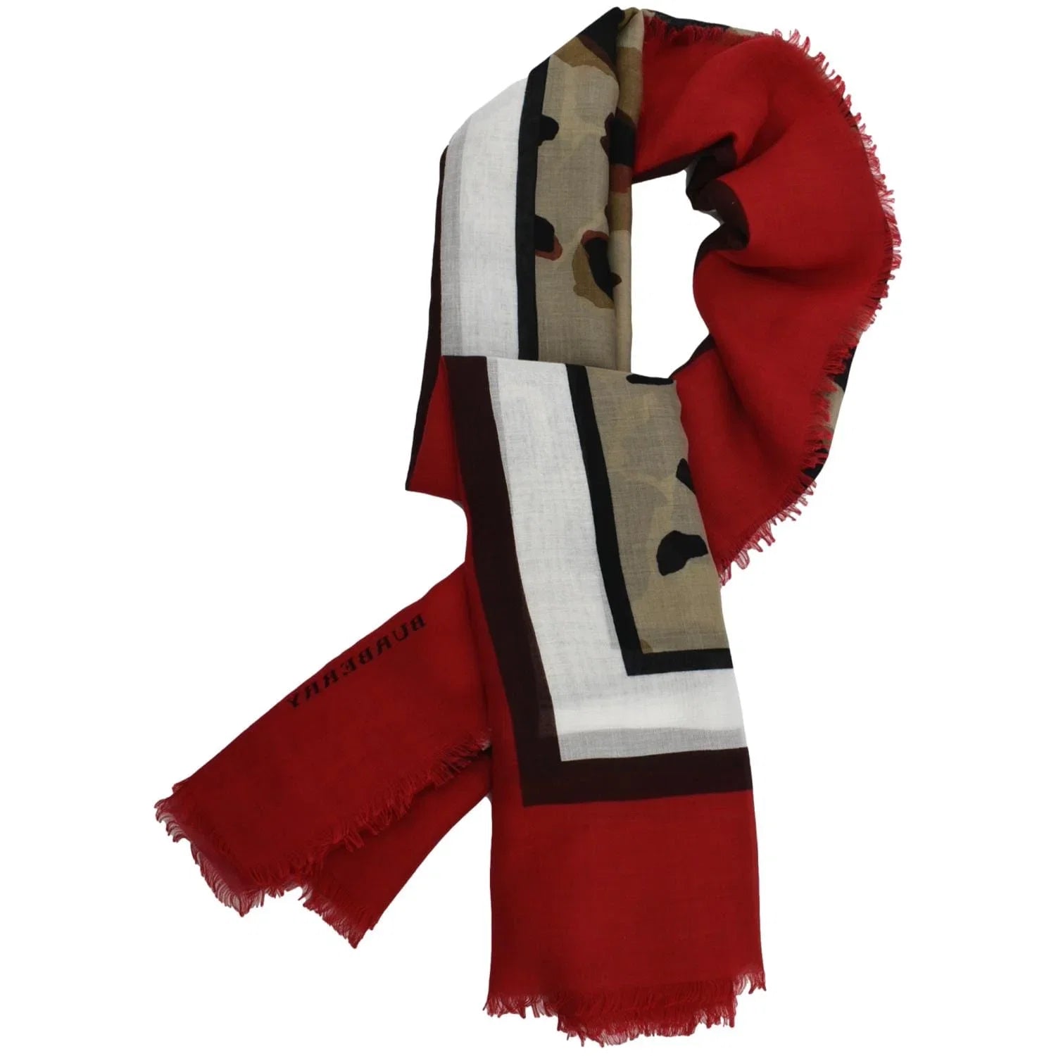 BURBERRY Leopard Print Multicolor Sizecarf Red