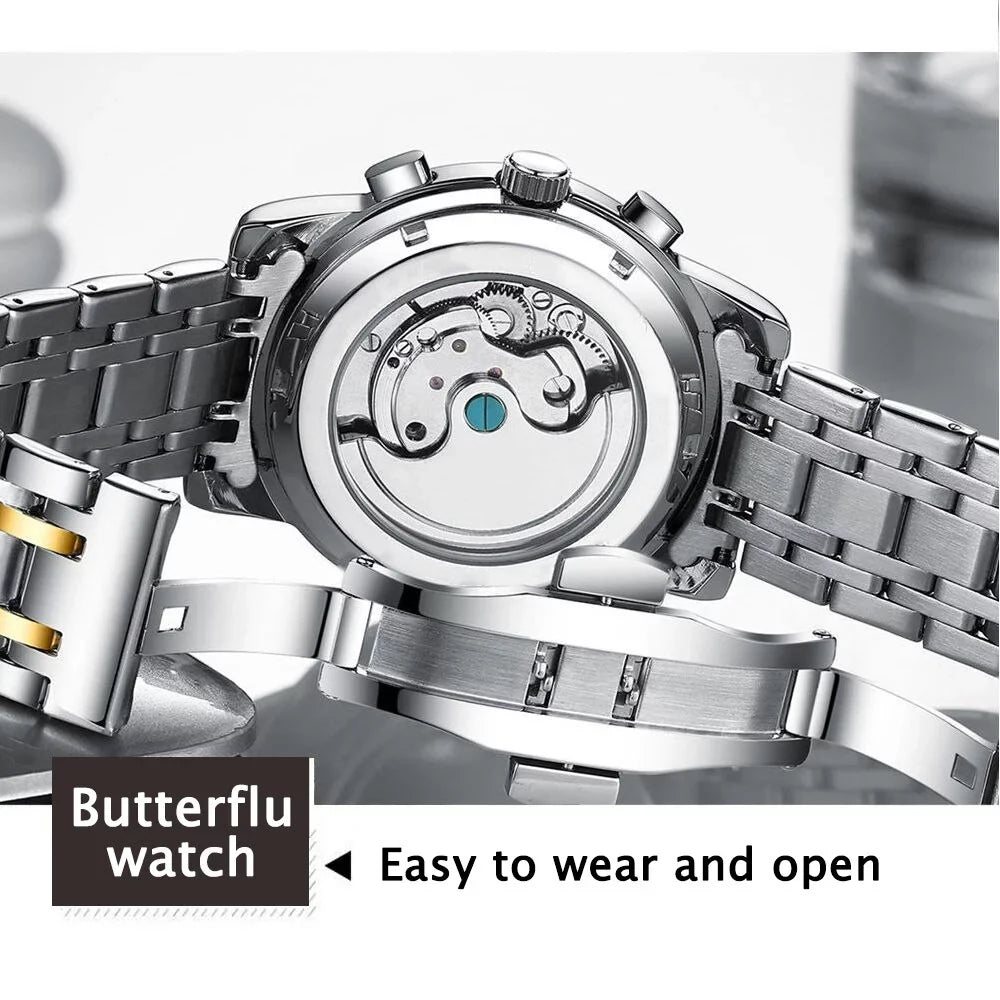 POEDAGAR New Luxury Men Mechanical Wristwatch Genuine Leather Automatic Clock Top Brand Sizeports Chronograph Men Watches