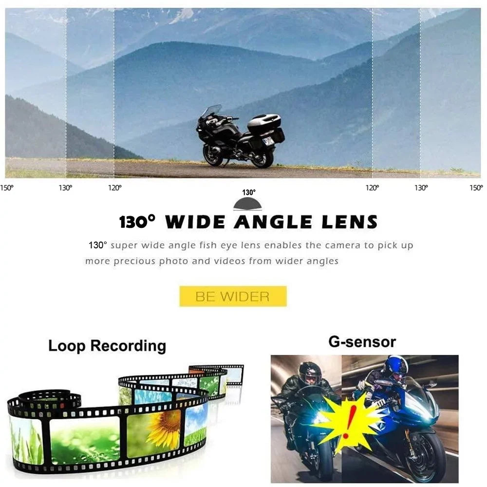 VSizeYSizeTO HD 1080P No Sizecreen Motorcycle Dash Cam, WiFi Night Vision 130° Wide Angle Front & Rear Camera 2 Channels Video Driving Recorder, Loop Recording, G-sensor