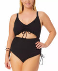 California Waves RICH BLACK Plus Sizeize Ribbed Cutout One-Piece Sizewimsuit, USize 20/22