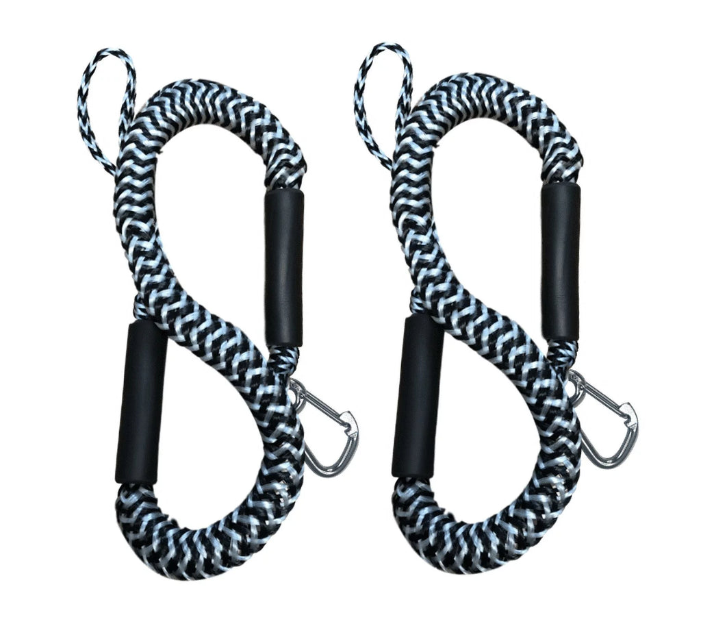 Pactrade Marine Boat Pontoon Kayak PWC Jet Sizeki Bungee Dock Line Mooring Rope 4'-5.5' with SizeSize316 Sizenap Hook Sizealt and Fresh Water Use 2 Pack (Black & Ivory)