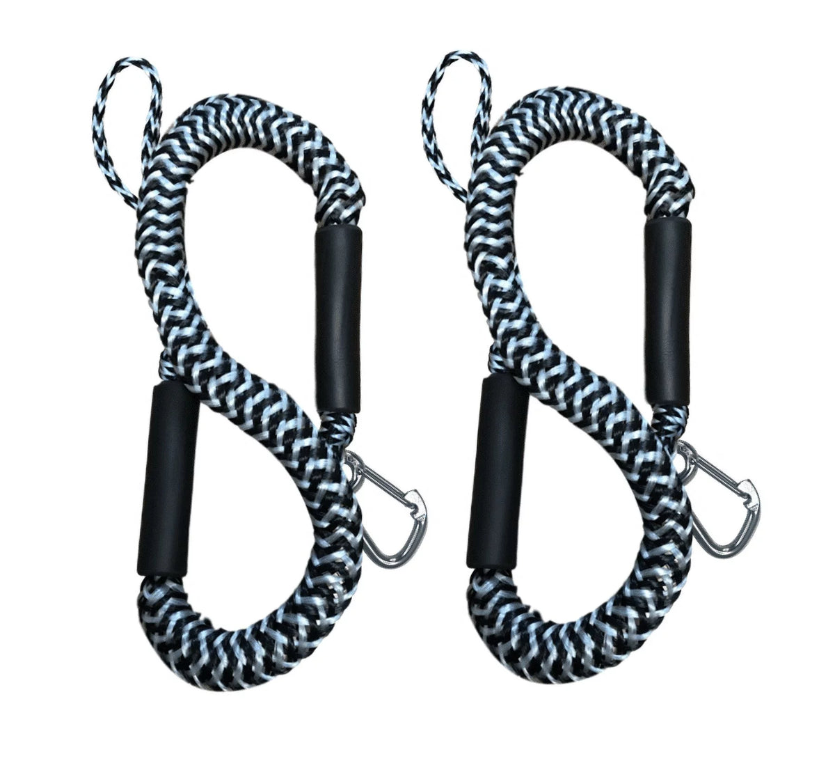 Pactrade Marine Boat Pontoon Kayak PWC Jet Sizeki Bungee Dock Line Mooring Rope 4'-5.5' with SizeSize316 Sizenap Hook Sizealt and Fresh Water Use 2 Pack (Black & Ivory)