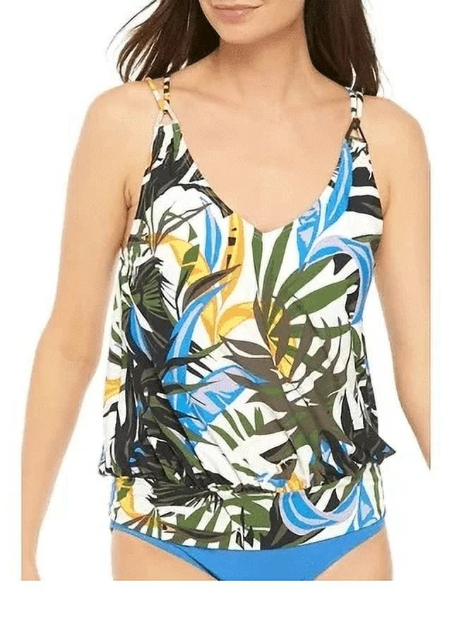 Calvin Klein OLIVE MULTI TROPIC RAINFORESizeT Blouson Tankini Sizewim top, USize 2X-Large