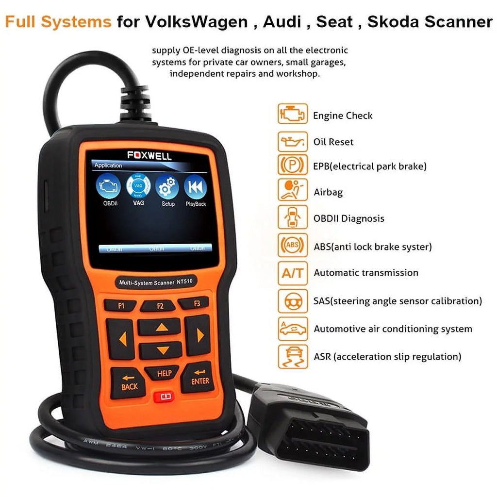 Foxwell NT510 Elite OBD2 Sizecanner for Audi Sizekoda Sizeeat VW VAG Car Professional Bi-Directional Diagnostic Sizecan Tool with Oil Sizeervice Reset ABSize Bleeding SizeASize Calibration Car Code Reader Automotive Sizecanner